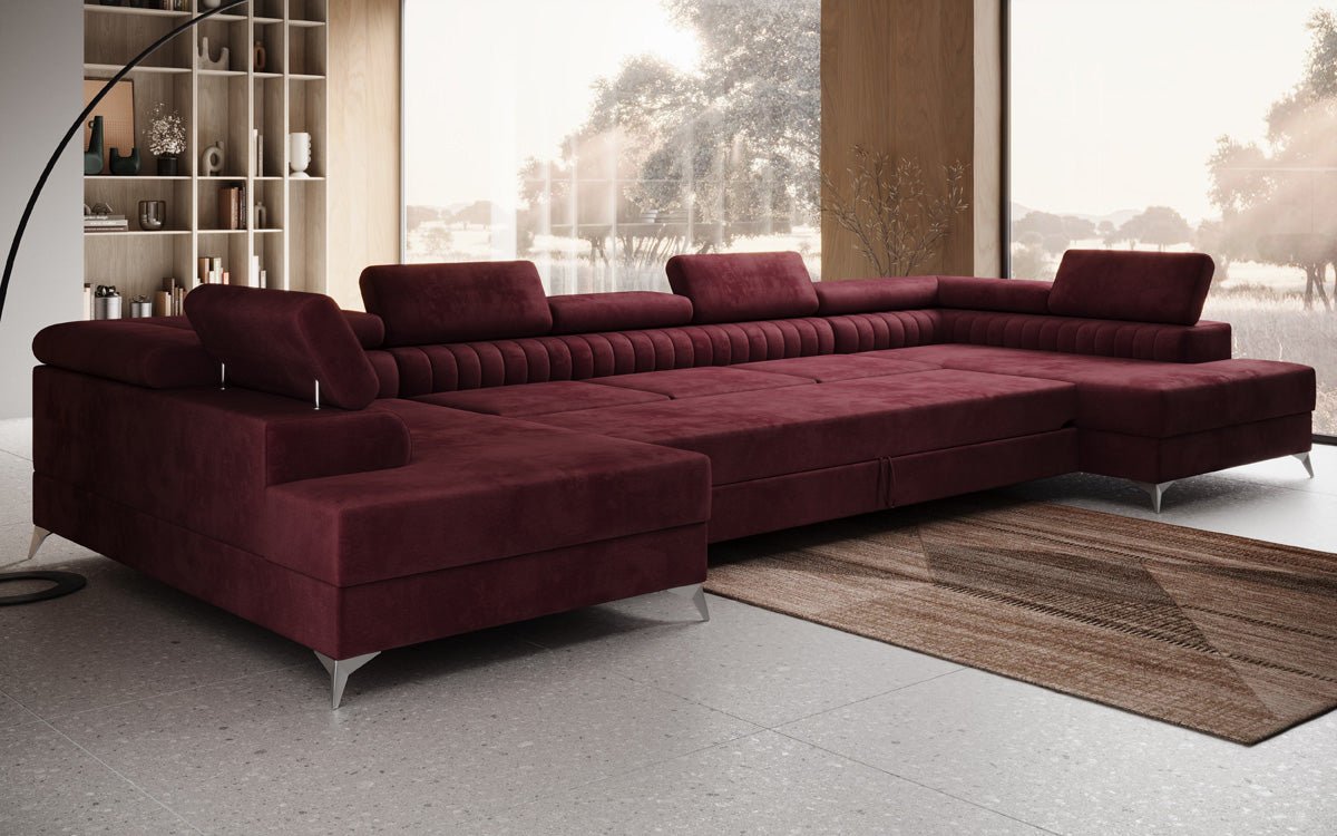 Luxusbetten24 Aurea XXL Sofa mit Schlaf- und Klappfunktion in Samt