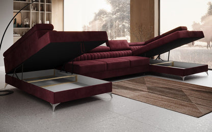 Luxusbetten24 Aurea XXL Sofa mit Schlaf- und Klappfunktion in Samt