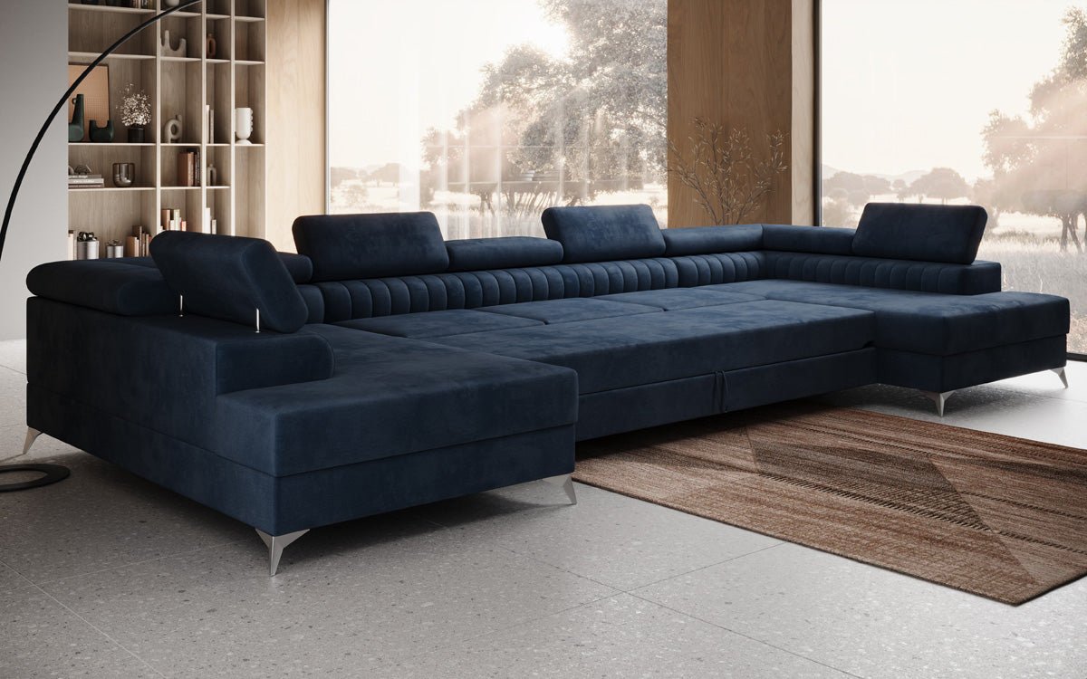 Luxusbetten24 Aurea XXL Sofa mit Schlaf- und Klappfunktion in Samt