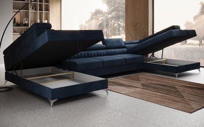 Luxusbetten24 Aurea XXL Sofa mit Schlaf- und Klappfunktion in Samt