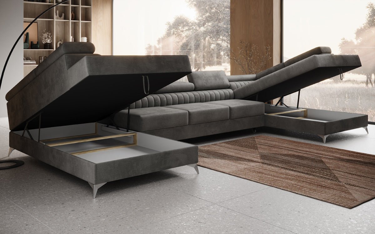 Luxusbetten24 Aurea XXL Sofa mit Schlaf- und Klappfunktion in Samt