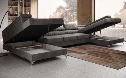 Luxusbetten24 Aurea XXL Sofa mit Schlaf- und Klappfunktion in Samt