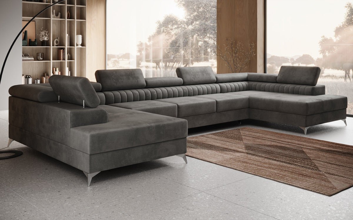 Luxusbetten24 Aurea XXL Sofa mit Schlaf- und Klappfunktion in Samt