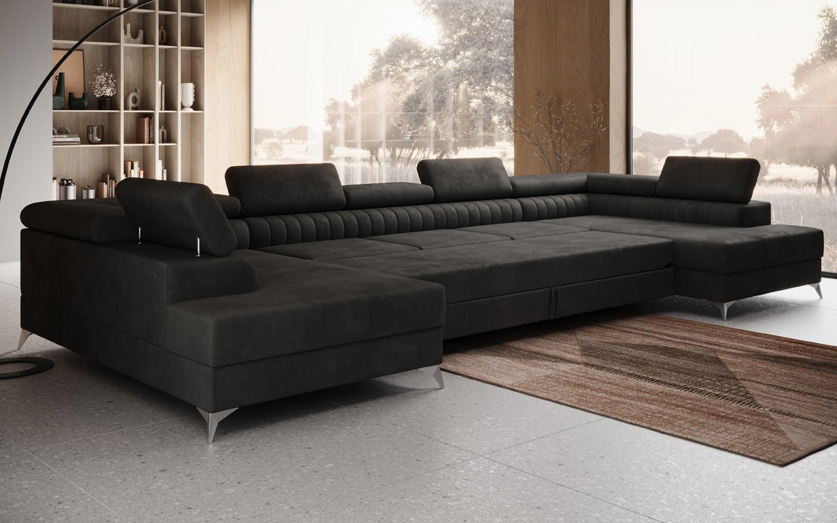 Luxusbetten24 Aurea XXL Sofa mit Schlaf- und Klappfunktion in Samt