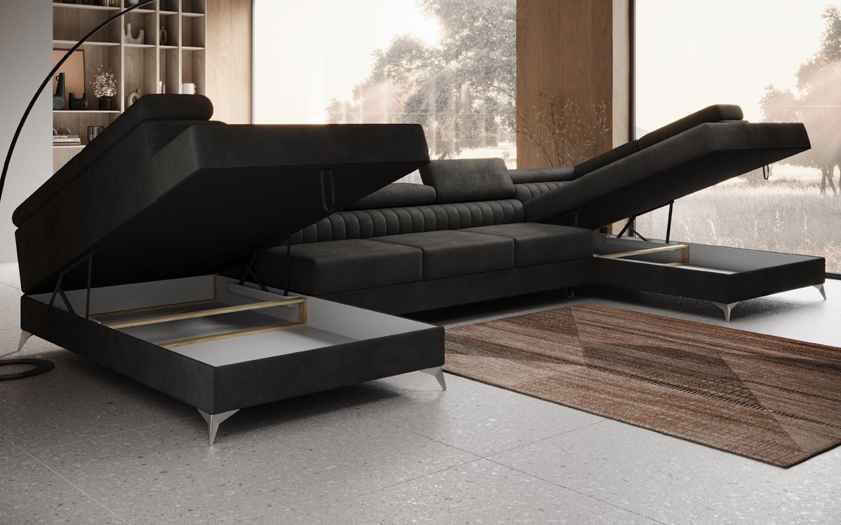 Luxusbetten24 Aurea XXL Sofa mit Schlaf- und Klappfunktion in Samt