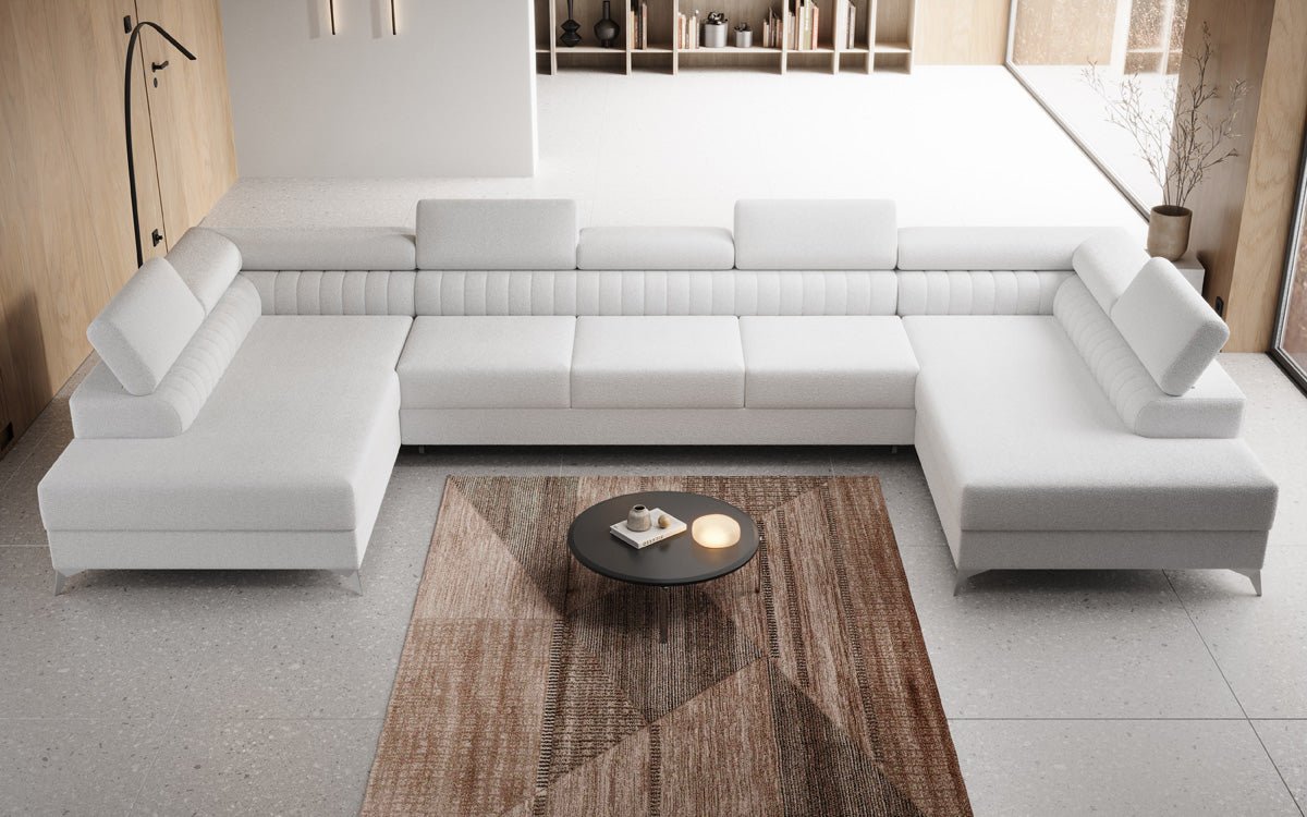 Aurea U XXL Designer Sofa Bouclé mit Schlaf‑und Klappfunktion