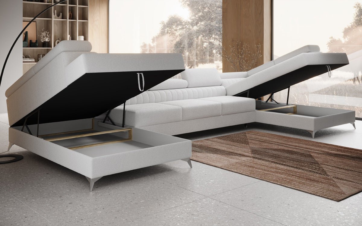 Aurea U XXL Designer Sofa Bouclé mit Schlaf‑und Klappfunktion