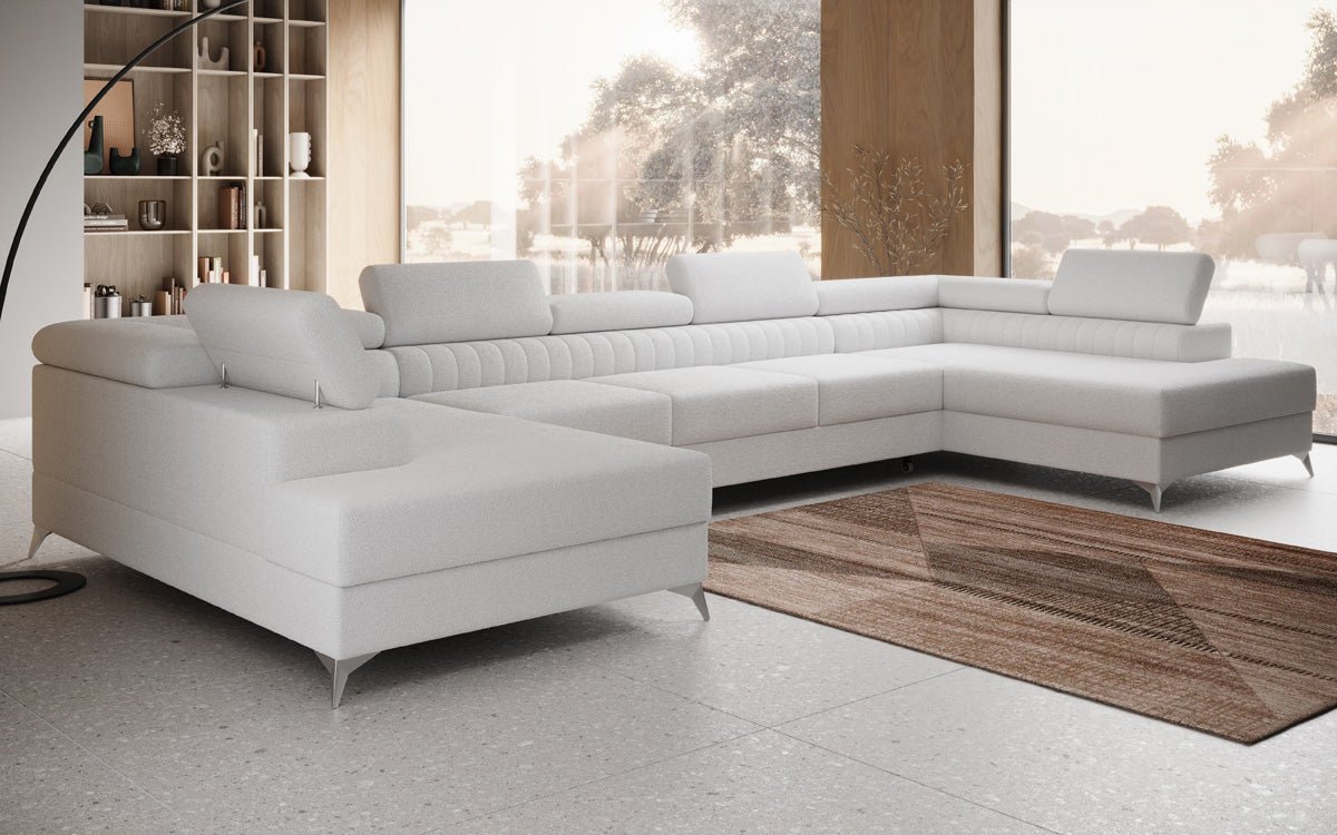 Aurea U XXL Designer Sofa Bouclé mit Schlaf‑und Klappfunktion