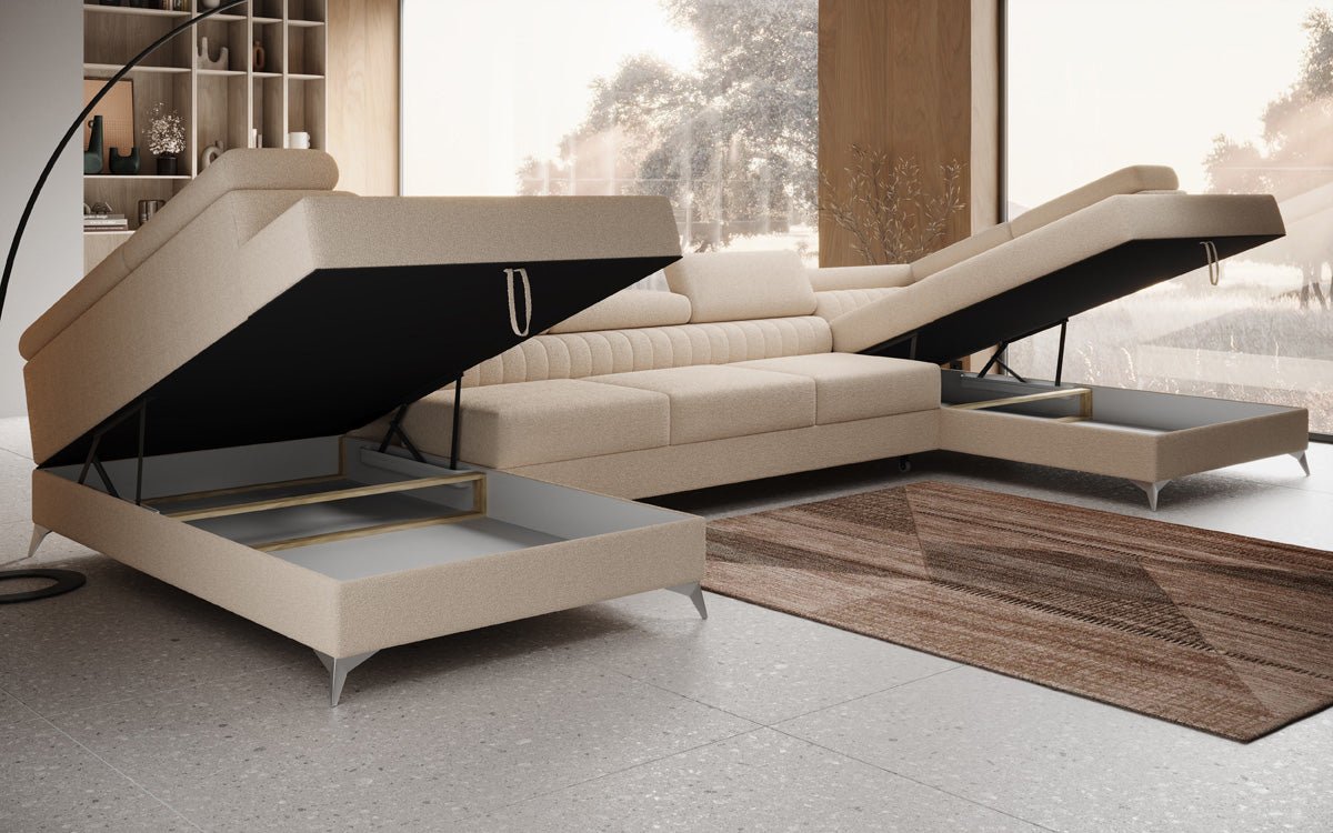 Aurea U XXL Designer Sofa Bouclé mit Schlaf‑und Klappfunktion