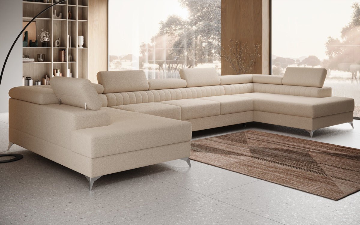 Aurea U XXL Designer Sofa Bouclé mit Schlaf‑und Klappfunktion