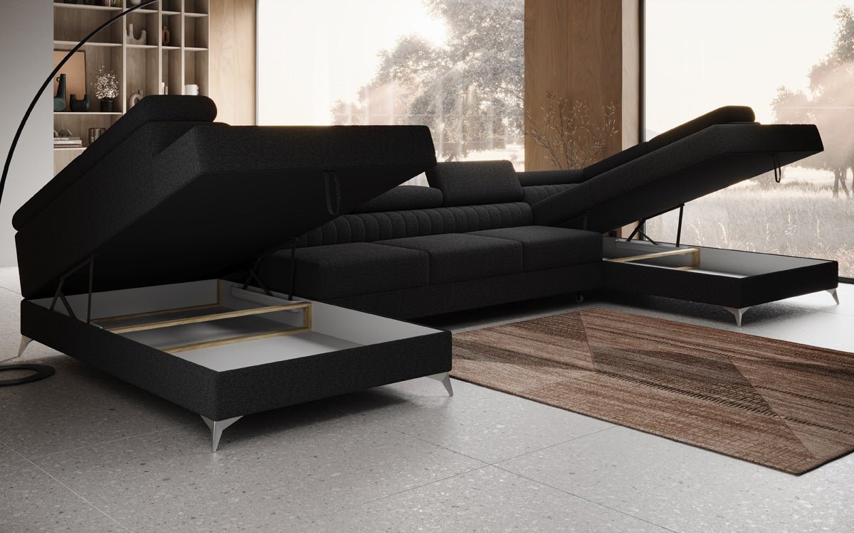 Aurea U XXL Designer Sofa Bouclé mit Schlaf‑und Klappfunktion