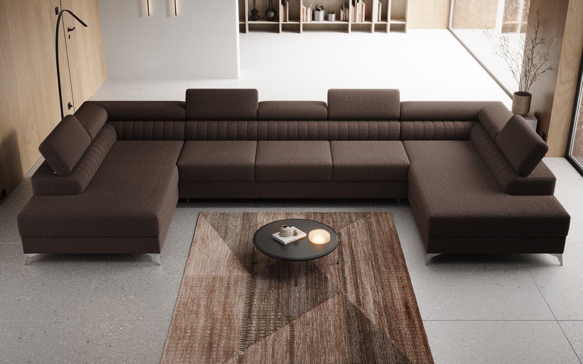 Aurea U XXL Designer Sofa Bouclé mit Schlaf‑und Klappfunktion