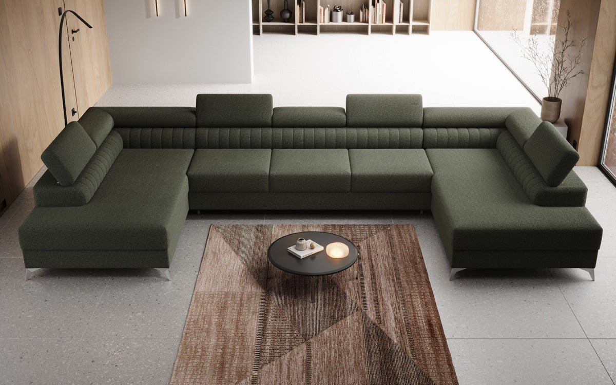 Aurea U XXL Designer Sofa Bouclé mit Schlaf‑und Klappfunktion