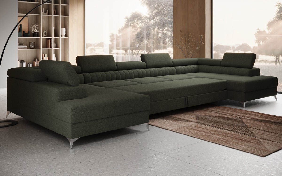 Aurea U XXL Designer Sofa Bouclé mit Schlaf‑und Klappfunktion