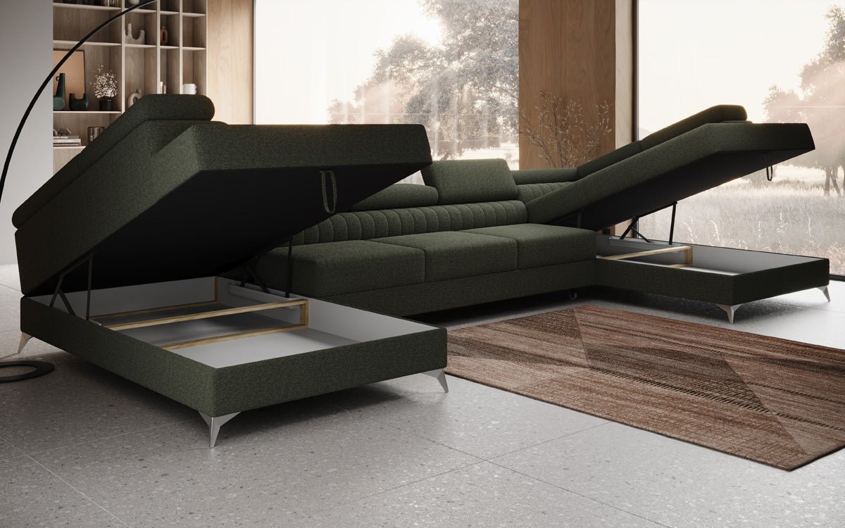 Aurea U XXL Designer Sofa Bouclé mit Schlaf‑und Klappfunktion