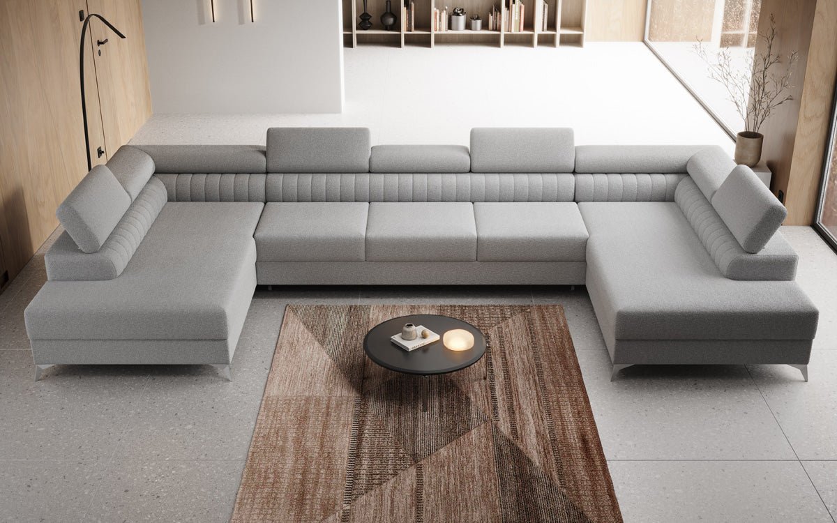Aurea U XXL Designer Sofa Bouclé mit Schlaf‑und Klappfunktion