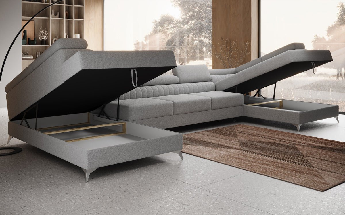 Aurea U XXL Designer Sofa Bouclé mit Schlaf‑und Klappfunktion