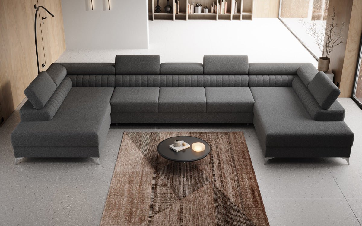 Aurea U XXL Designer Sofa Bouclé mit Schlaf‑und Klappfunktion