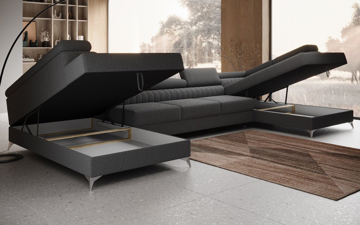 Aurea U XXL Designer Sofa Bouclé mit Schlaf‑und Klappfunktion