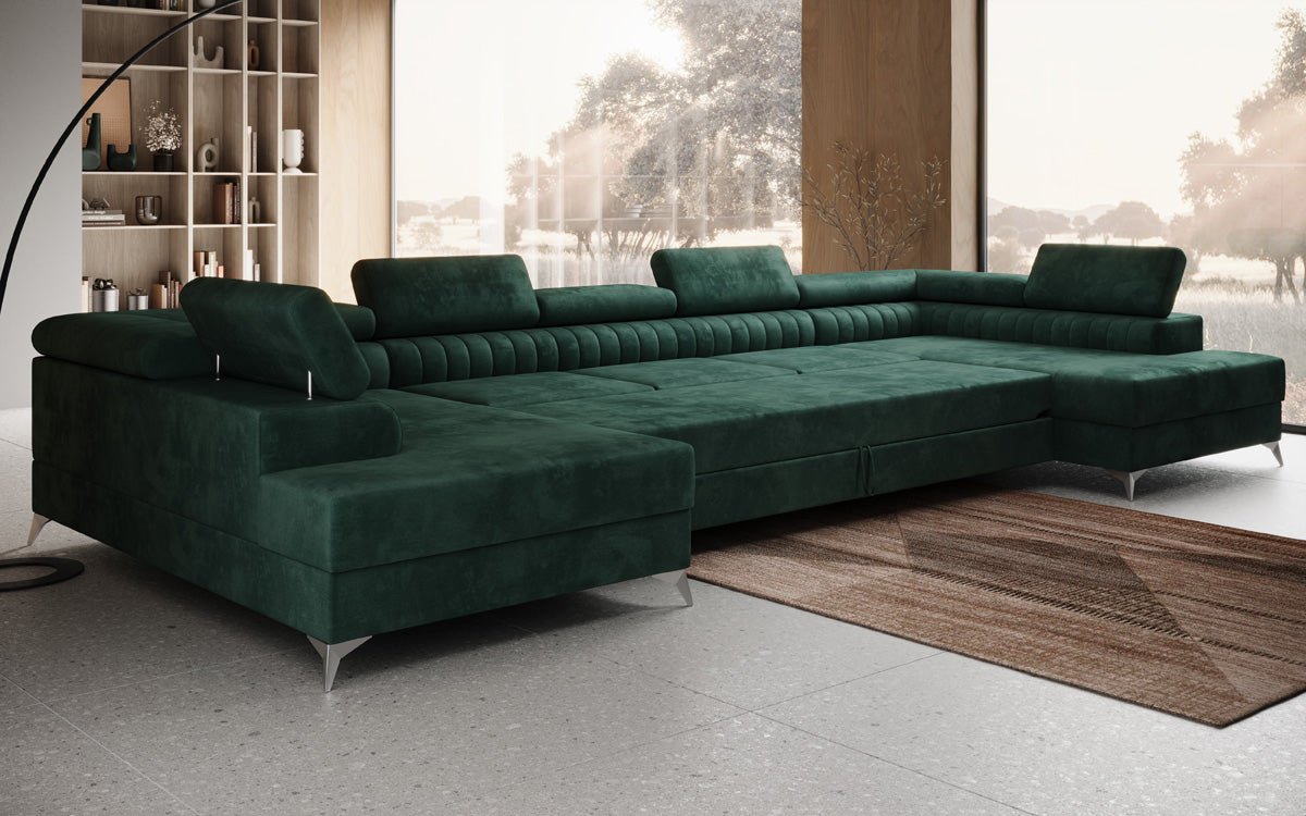 Luxusbetten24 Aurea XXL Sofa mit Schlaf- und Klappfunktion in Samt