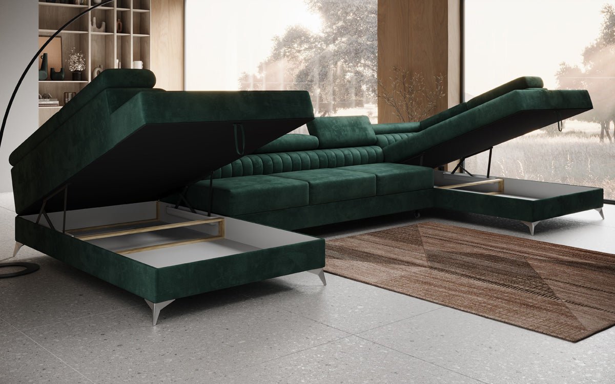 Luxusbetten24 Aurea XXL Sofa mit Schlaf- und Klappfunktion in Samt