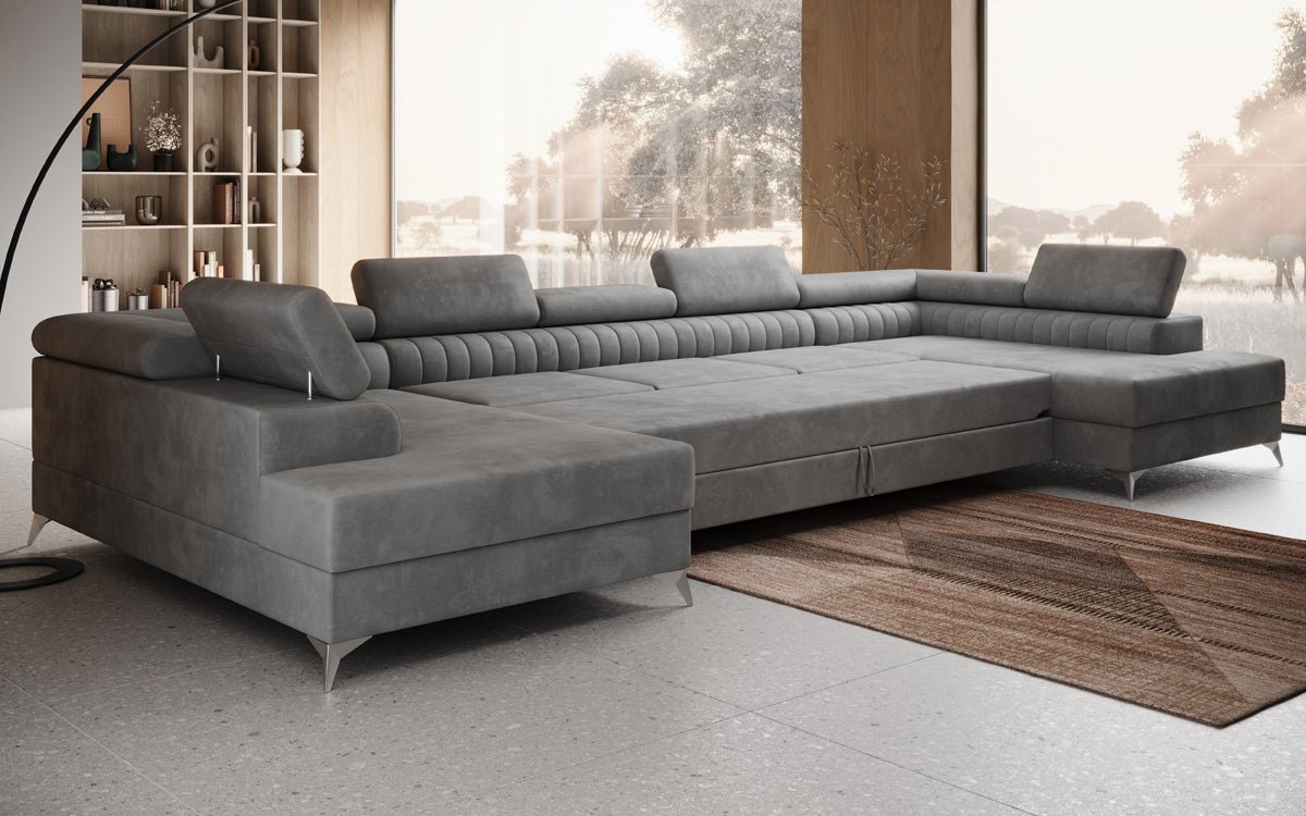 Luxusbetten24 Aurea XXL Sofa mit Schlaf- und Klappfunktion in Samt