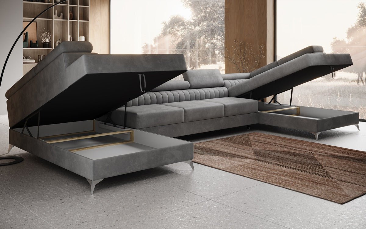 Luxusbetten24 Aurea XXL Sofa mit Schlaf- und Klappfunktion in Samt