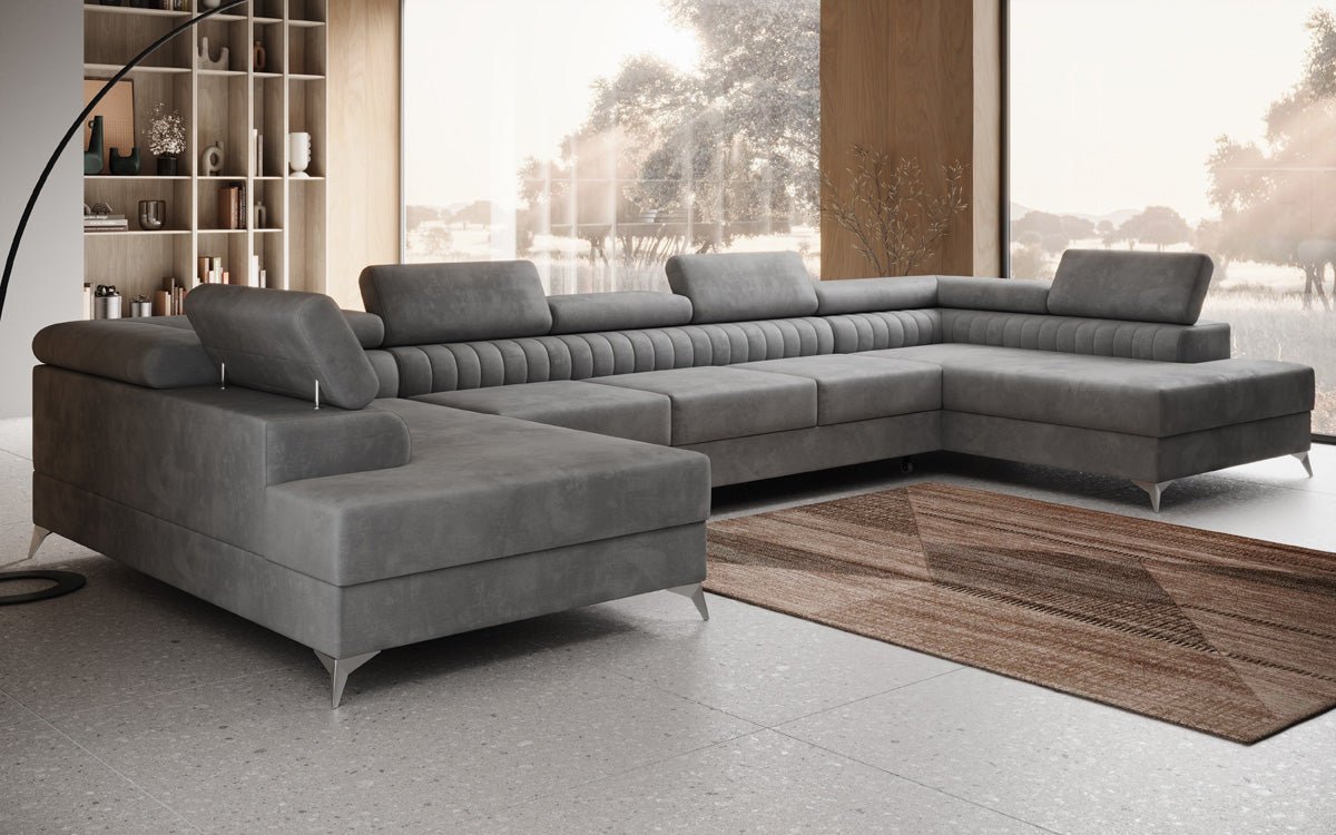 Luxusbetten24 Aurea XXL Sofa mit Schlaf- und Klappfunktion in Samt