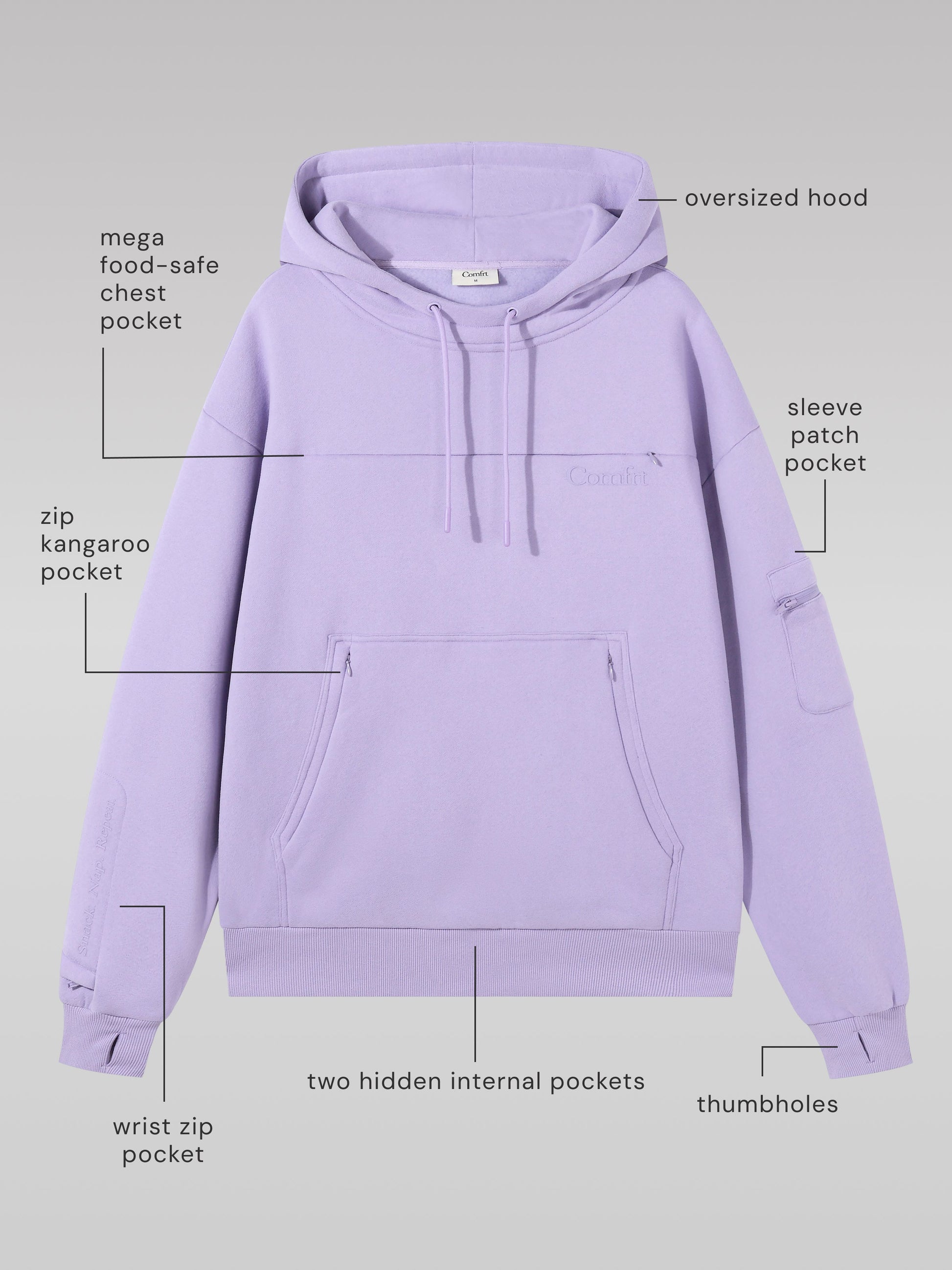 Comfrt Snak™ Hoodie Unisex Heavyweight Fleece mit 6 Snacktaschen