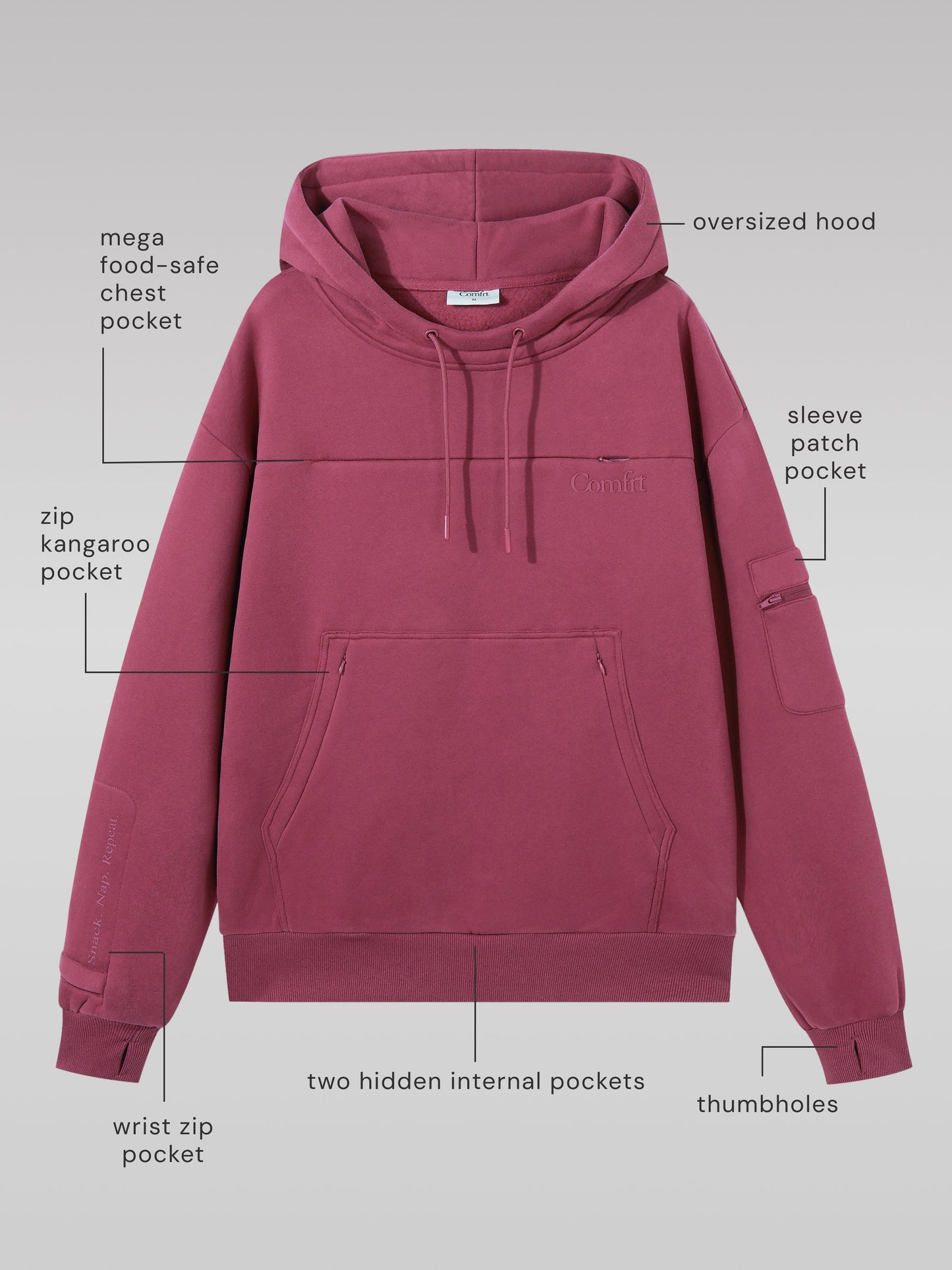 Comfrt Snak™ Hoodie Heavyweight Fleece with 6 Snack Pockets