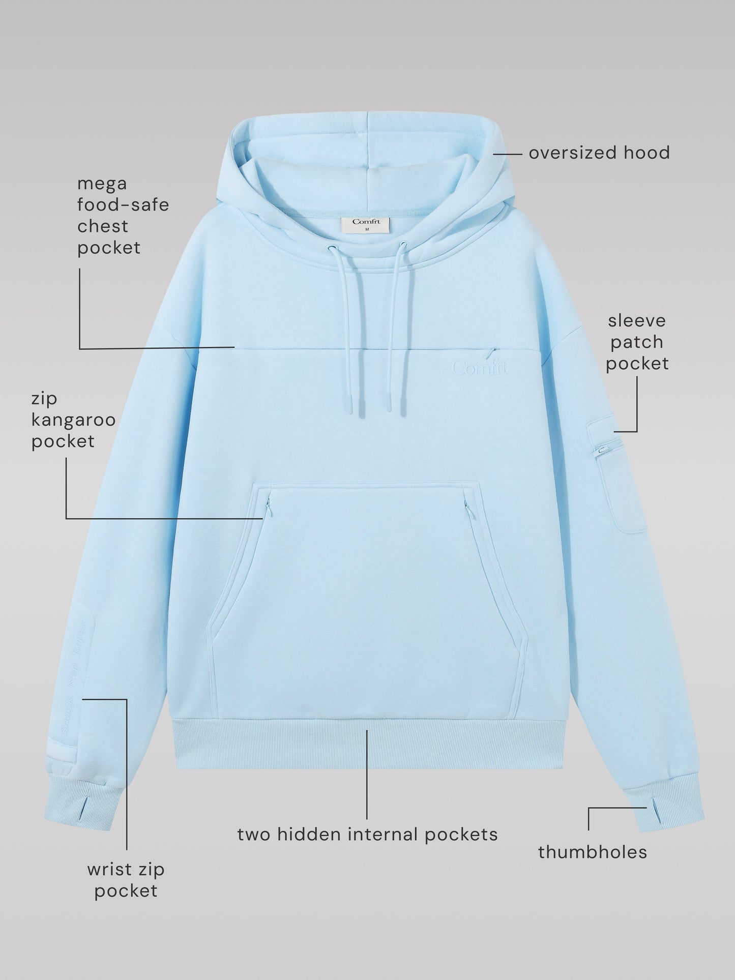 Comfrt Snak™ Hoodie Unisex Heavyweight Fleece mit 6 Snacktaschen