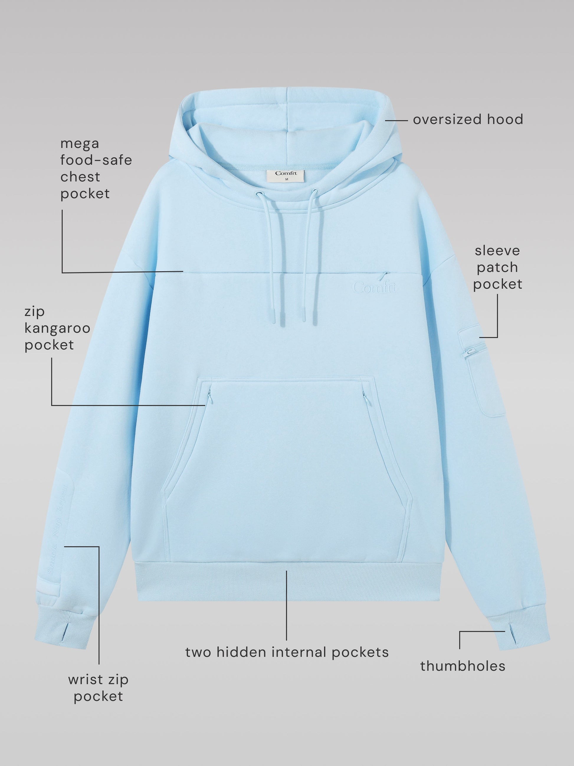 Comfrt Snak™ Hoodie Unisex Heavyweight Fleece mit 6 Snacktaschen