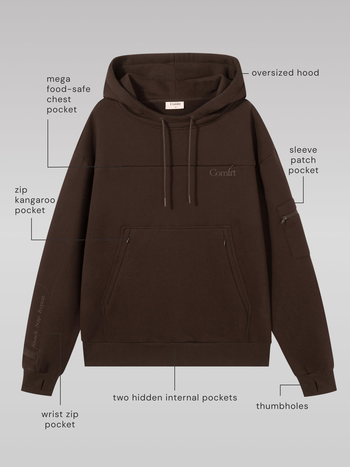 Comfrt Snak™ Hoodie Unisex Heavyweight Fleece mit 6 Snacktaschen
