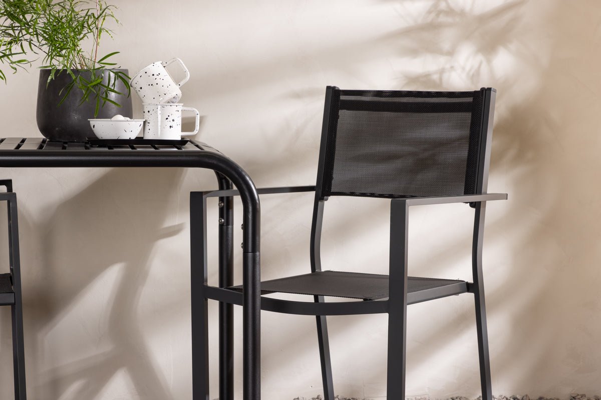 Luxusbetten24 Levina Garten‑Cafégruppe Set Schwarz 3‑teilig Outdoor Möbel