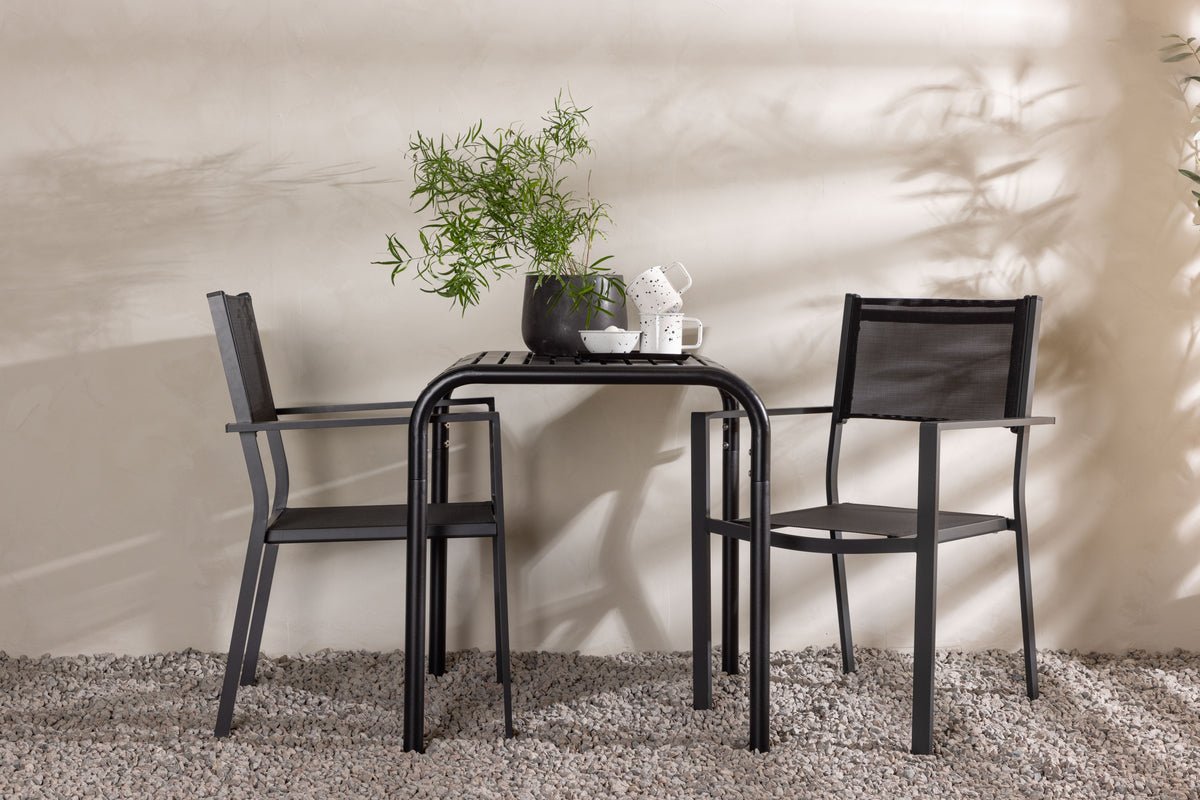 Luxusbetten24 Levina Garten‑Cafégruppe Set Schwarz 3‑teilig Outdoor Möbel