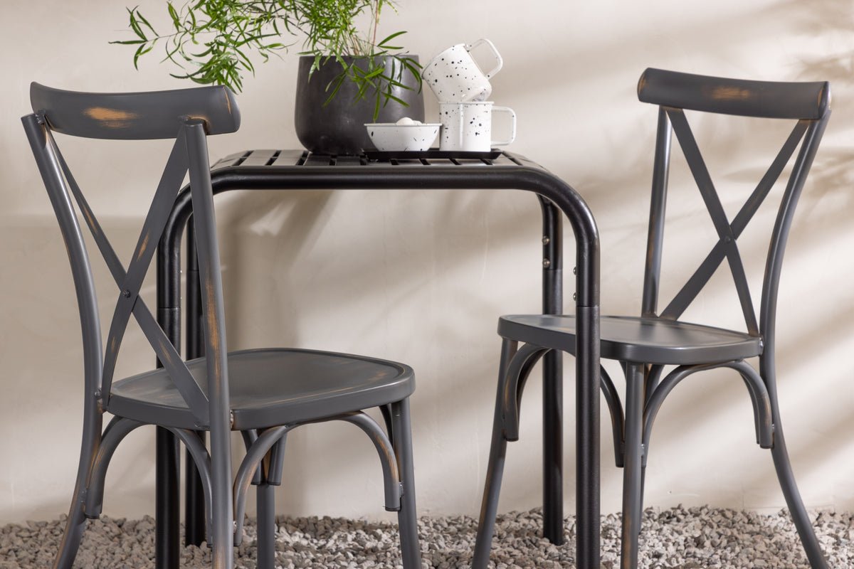 Luxusbetten24 Olivio Cafégruppe 3‑teilig, Wetterbeständig Outdoor Set Dunkelgrau
