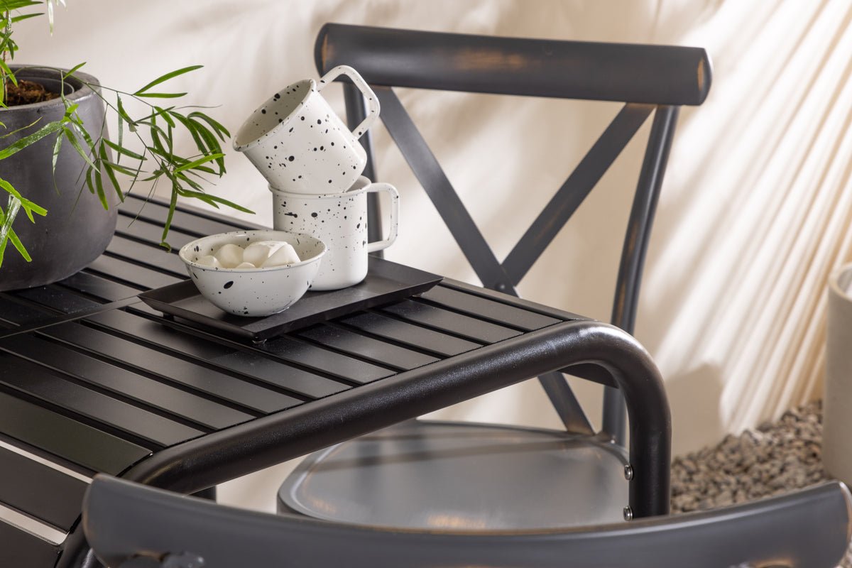 Luxusbetten24 Olivio Cafégruppe 3‑teilig, Wetterbeständig Outdoor Set Dunkelgrau
