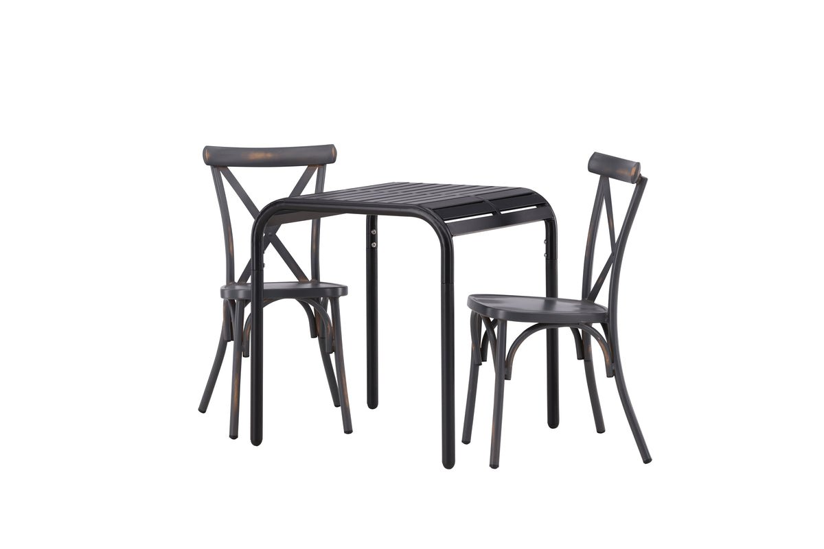 Luxusbetten24 Olivio Cafégruppe 3‑teilig, Wetterbeständig Outdoor Set Dunkelgrau