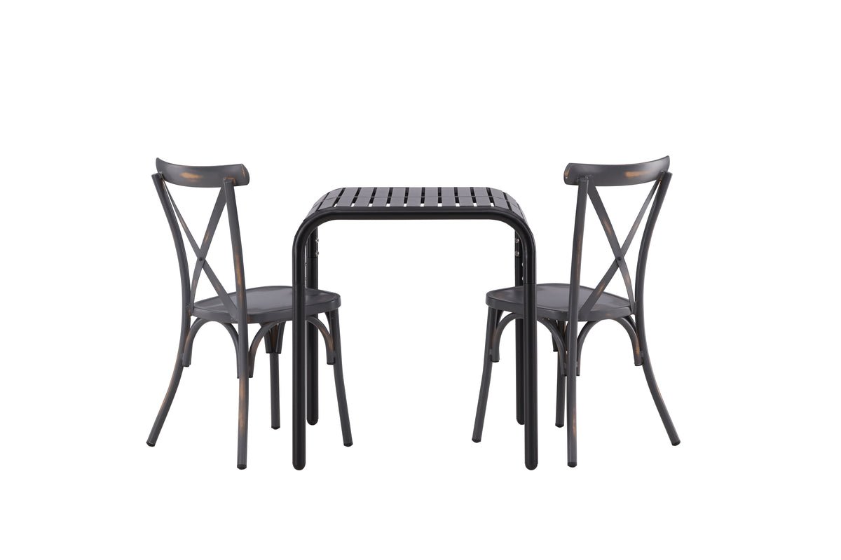 Luxusbetten24 Olivio Cafégruppe 3‑teilig, Wetterbeständig Outdoor Set Dunkelgrau