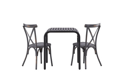 Luxusbetten24 Olivio Cafégruppe 3‑teilig, Wetterbeständig Outdoor Set Dunkelgrau