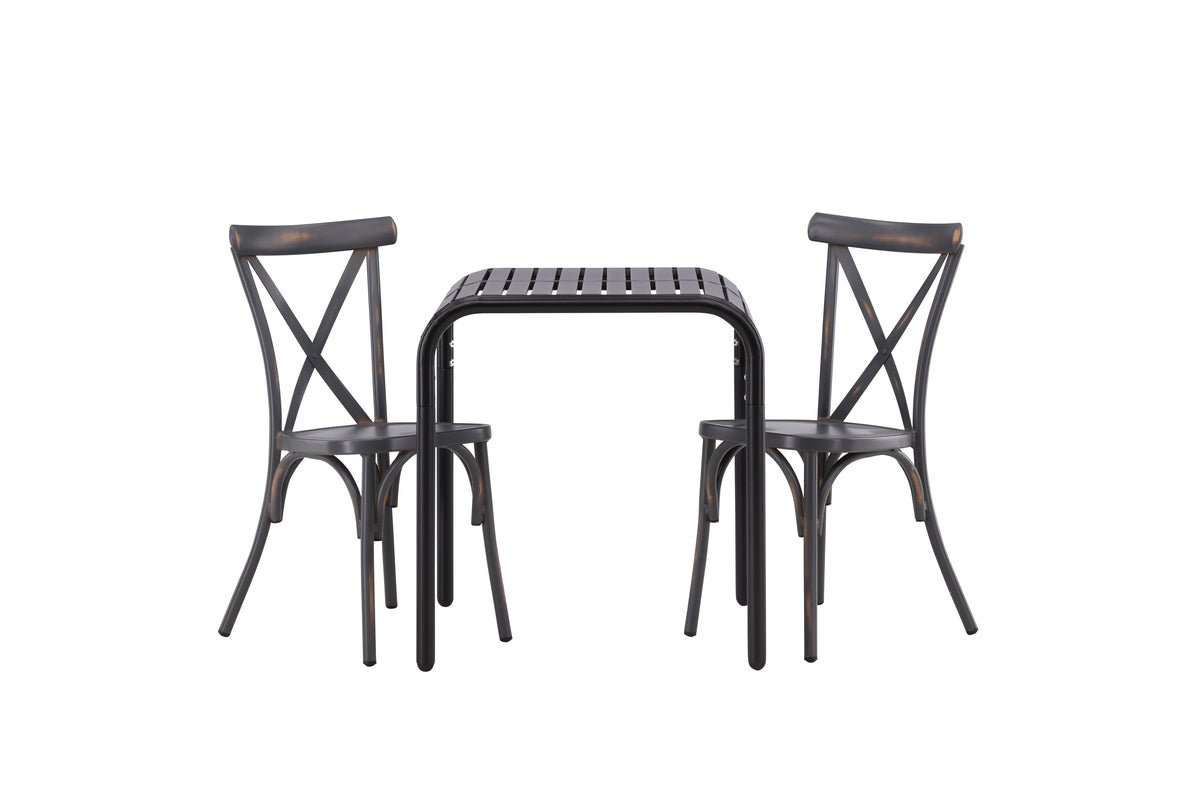 Luxusbetten24 Olivio Cafégruppe 3‑teilig, Wetterbeständig Outdoor Set Dunkelgrau