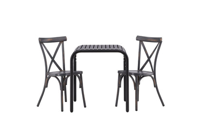 Luxusbetten24 Olivio Cafégruppe 3‑teilig, Wetterbeständig Outdoor Set Dunkelgrau