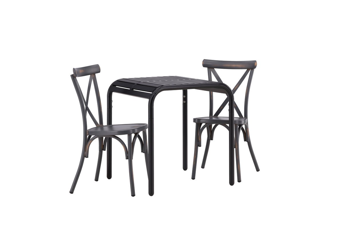 Luxusbetten24 Olivio Cafégruppe 3‑teilig, Wetterbeständig Outdoor Set Dunkelgrau