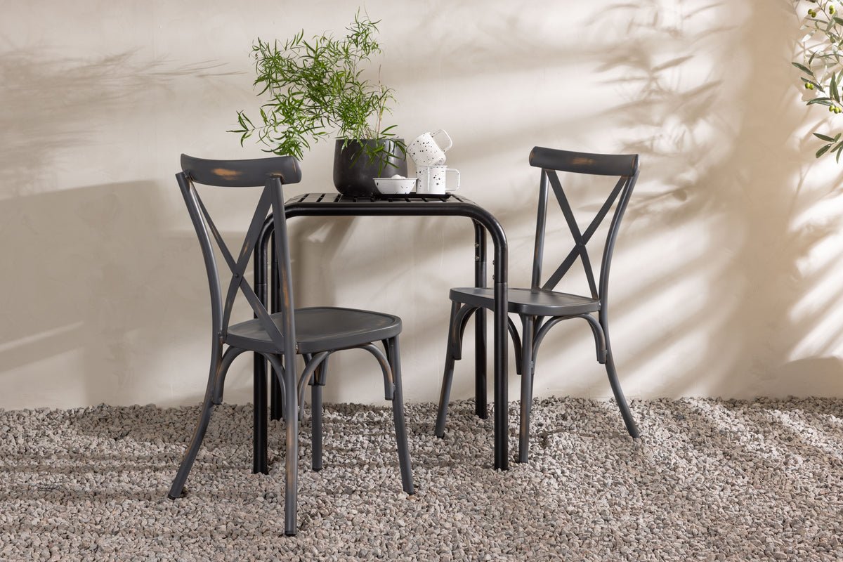 Luxusbetten24 Olivio Cafégruppe 3‑teilig, Wetterbeständig Outdoor Set Dunkelgrau