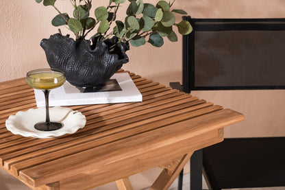 Luxusbetten24 Xavina Garten-Cafégruppe 3-teiliges Set Teakholz Outdoor Natur/Schwarz