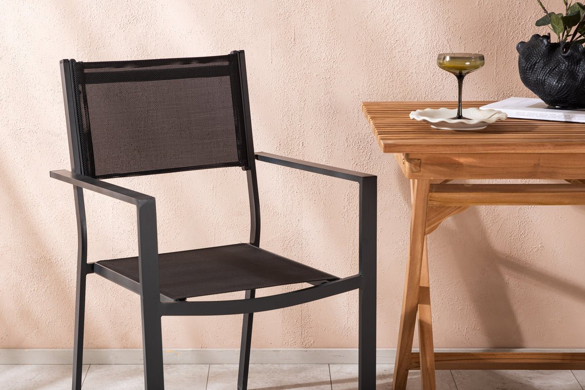 Luxusbetten24 Xavina Garten-Cafégruppe 3-teiliges Set Teakholz Outdoor Natur/Schwarz