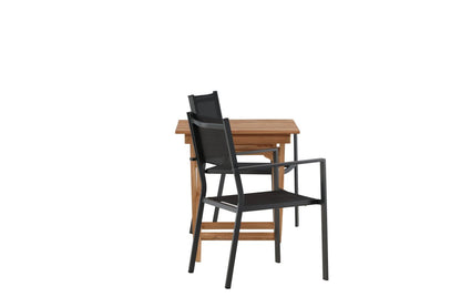 Luxusbetten24 Xavina Garten-Cafégruppe 3-teiliges Set Teakholz Outdoor Natur/Schwarz
