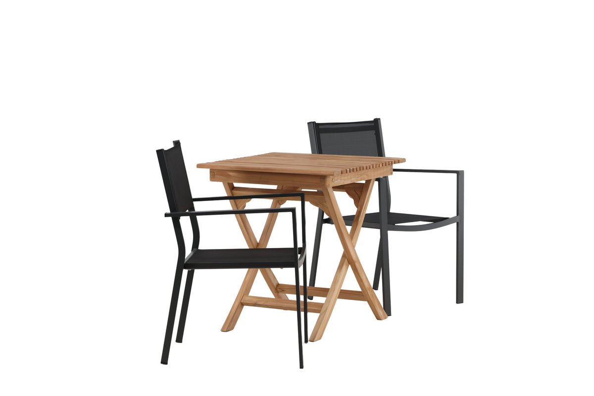 Luxusbetten24 Xavina Garten-Cafégruppe 3-teiliges Set Teakholz Outdoor Natur/Schwarz