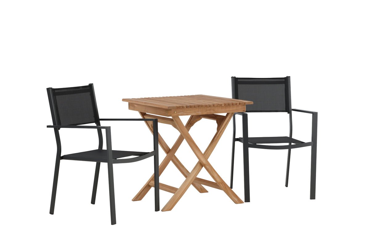 Luxusbetten24 Xavina Garten-Cafégruppe 3-teiliges Set Teakholz Outdoor Natur/Schwarz