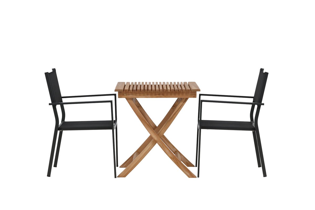 Luxusbetten24 Xavina Garten-Cafégruppe 3-teiliges Set Teakholz Outdoor Natur/Schwarz